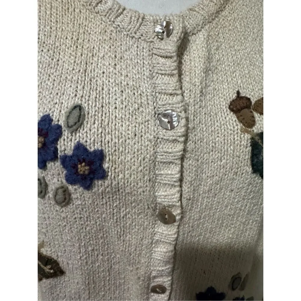 Talbots fall embroidered linen blend button front sweater MP - Picture 4 of 14